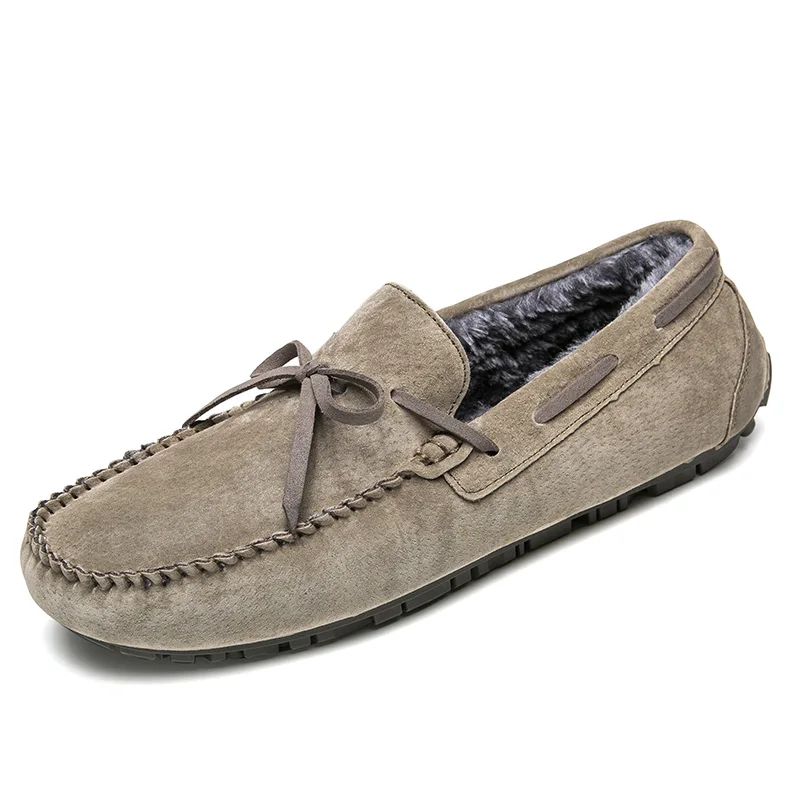 SYXY-8635-1-Khaki Замшевые лоферы; Мужские красные мокасины; зимняя повседневная обувь из плюша; мужские лоферы на плоской подошве; меховая обувь без застежки; обувь для вождения; большие размеры 37-45 - Цвет: SYXY-8635-1-Khaki
