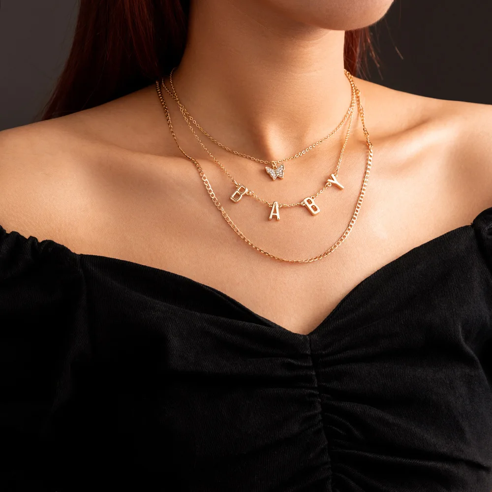 

Long Necklace Fashion Trend Baby Diamond Butterfly Pendant Multilayer Necklace Necklaces for Women Adjustable Size
