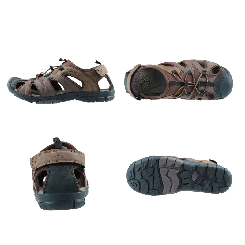 GRITION Men Shoes Summer Lightweight Close Toe Flat Beach Sandals Leather Quick-drying Trekking Casual Shoes Outdoor Big Size 46