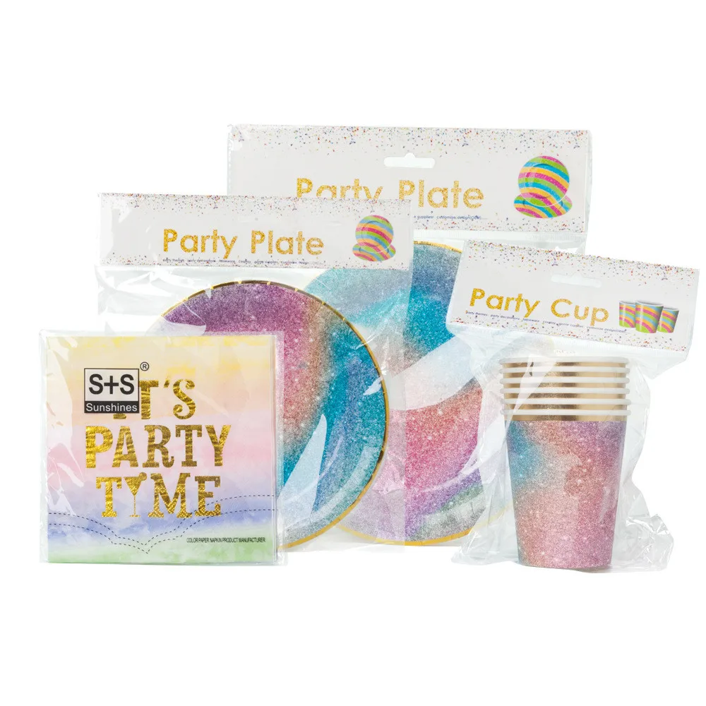 Набор для вечеринки Starry Sky Birthday Party Disposable Dinner Plate Set Blue Pink Magic Starlight Galaxy Bronzing Paper Festival Tableware zx01.