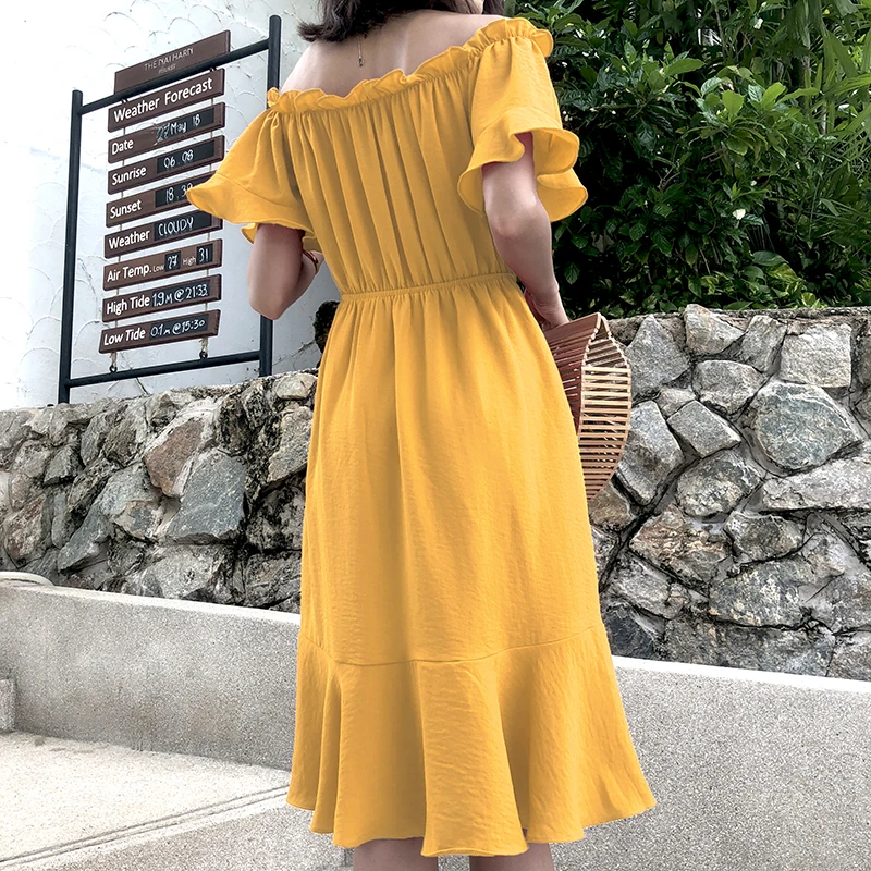 Женское винтажное платье миди желтое элегантное праздничное 4 цветов в Корейском