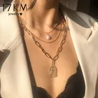 Ожерелье 17KM многослойное геометрическое, квадратный кулон с портретом для женщин, креативная цепочка-чокер с жемчугом человека, Ювелирное Украшение