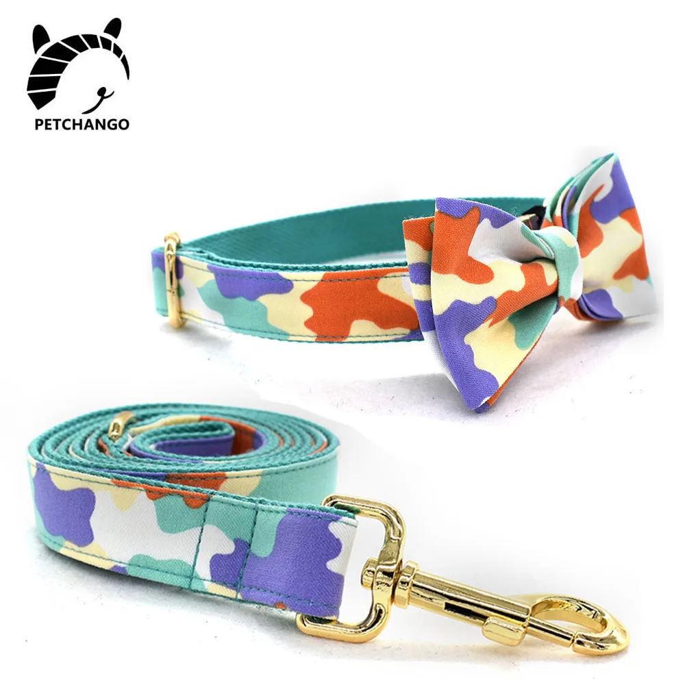 

Cotton Dog Collar with Removable Bow tie for Small Medium Large Dogs Camouflage Cat Dog Collar Leash Set Pet Dog Accessories