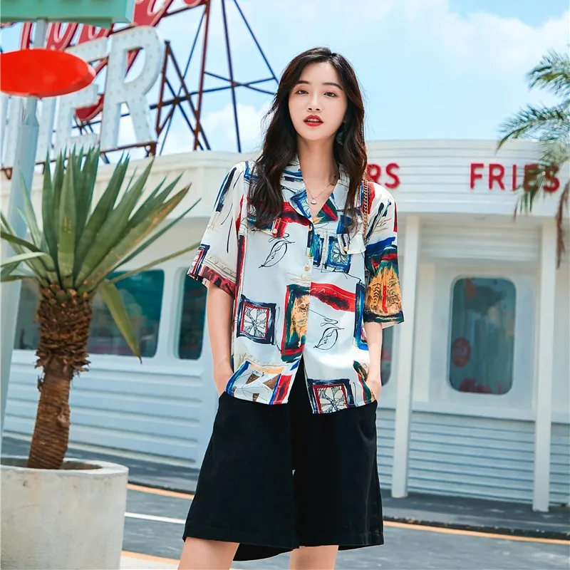 Женская винтажная блузка Cheerart летняя рубашка с коротким рукавом и лацканами 2019 |