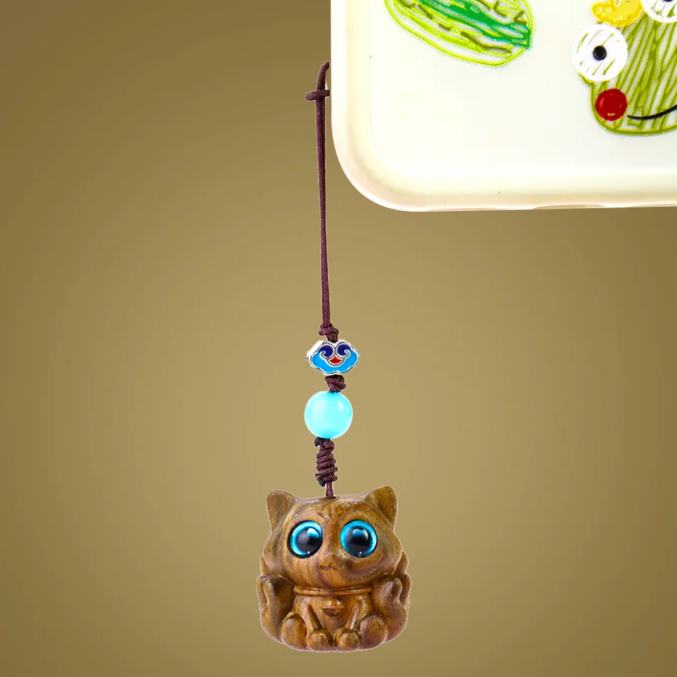 Подвеска для телефона из сандалового дерева с изображением Каваий девять