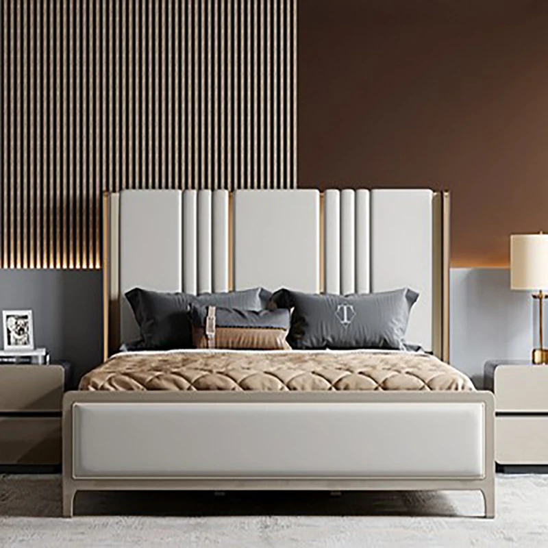 Роскошная двуспальная кровать American светильник итальянская кожа мягкая упаковка