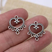 10pcs antique silver plated heart charm connectors for jewelry making earrings findings accessories diy craft