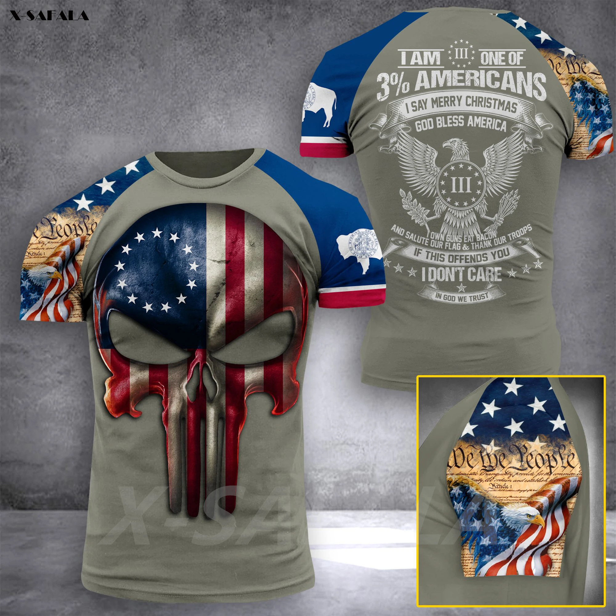 

WYOMING USA American City Skull Flag Army 3D Printed High Quality Milk Fiber T-shirt Round Neck Men Female Casual Tops