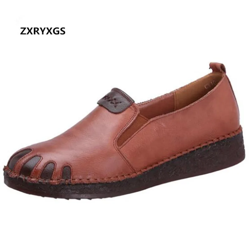 

2020 Spring Mixed Color 100% Genuine Leather Shoes Woman Soft Comfort Classic Retro Shoes Fashion Casual Shoes Women Flat Shoes