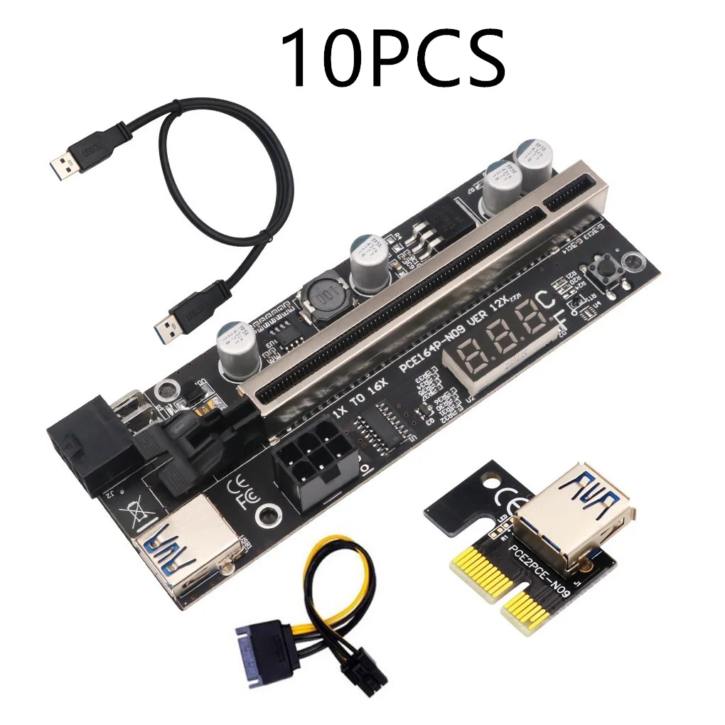 

10PCS VER009 USB3.0 PCI-E Riser VER 009S PLUS Express 1X 4x8x 16x Extender pcie Riser Adapter Card SATA 15pin to 6pin Power
