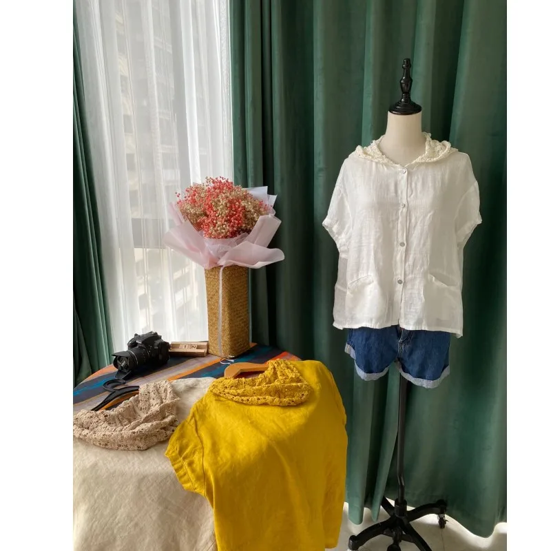 

Vintage knitted daisy flower lace hollow out patchwork linen hooded cardigan shirt mori girl Japanese style top 2020 autumn ZP