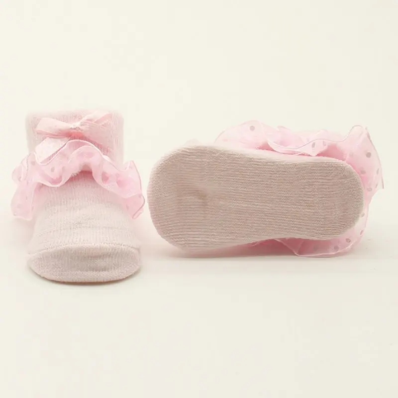 Детские носки для малышей короткие принцессы в горошек с кружевом и бантом
