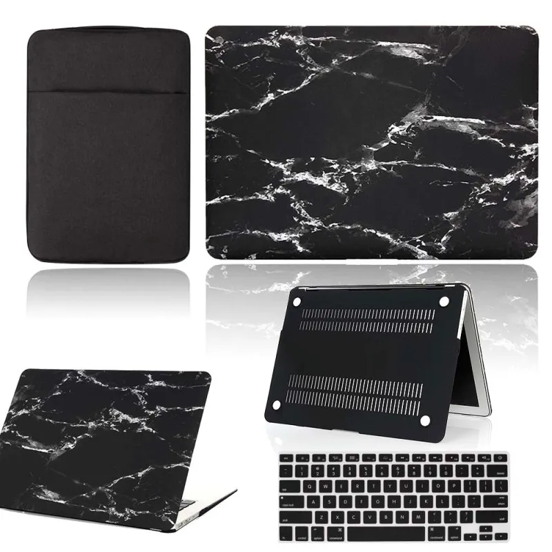 Black Marble KK&LL Жесткий Чехол для ноутбука+ сумка+ чехол для клавиатуры-Apple MacBook Air Pro retina 11 12 13 15 и Air13/Pro 13 15 Touch Bar - Цвет: Black Marble