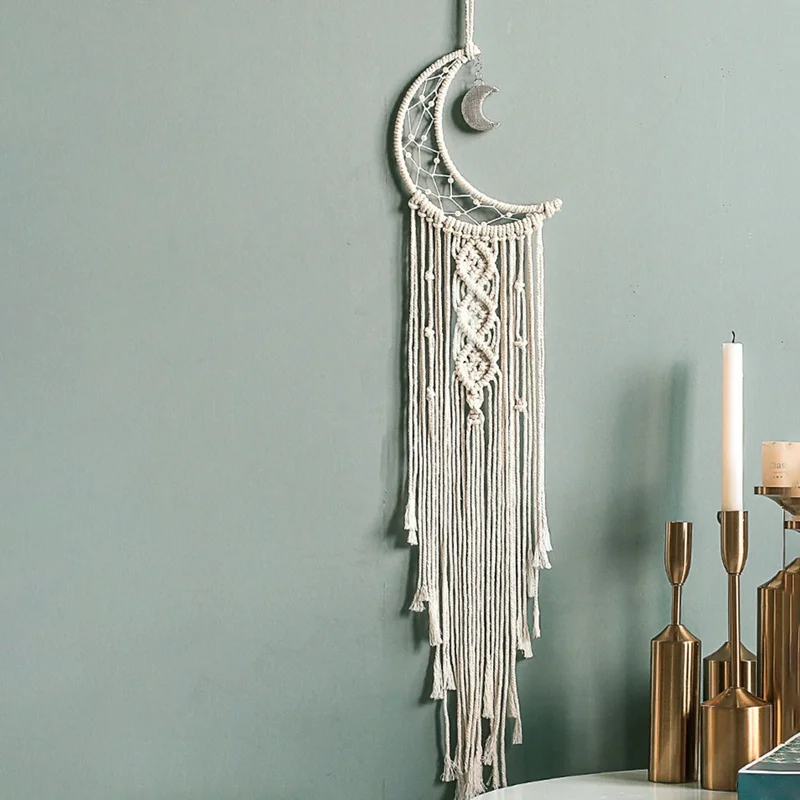 

1PC Moon Crescent Dream Catcher Handmade Tassel Wall Hanging Tapestry Ornament Craft Nordic Style Home Hanging Decoration