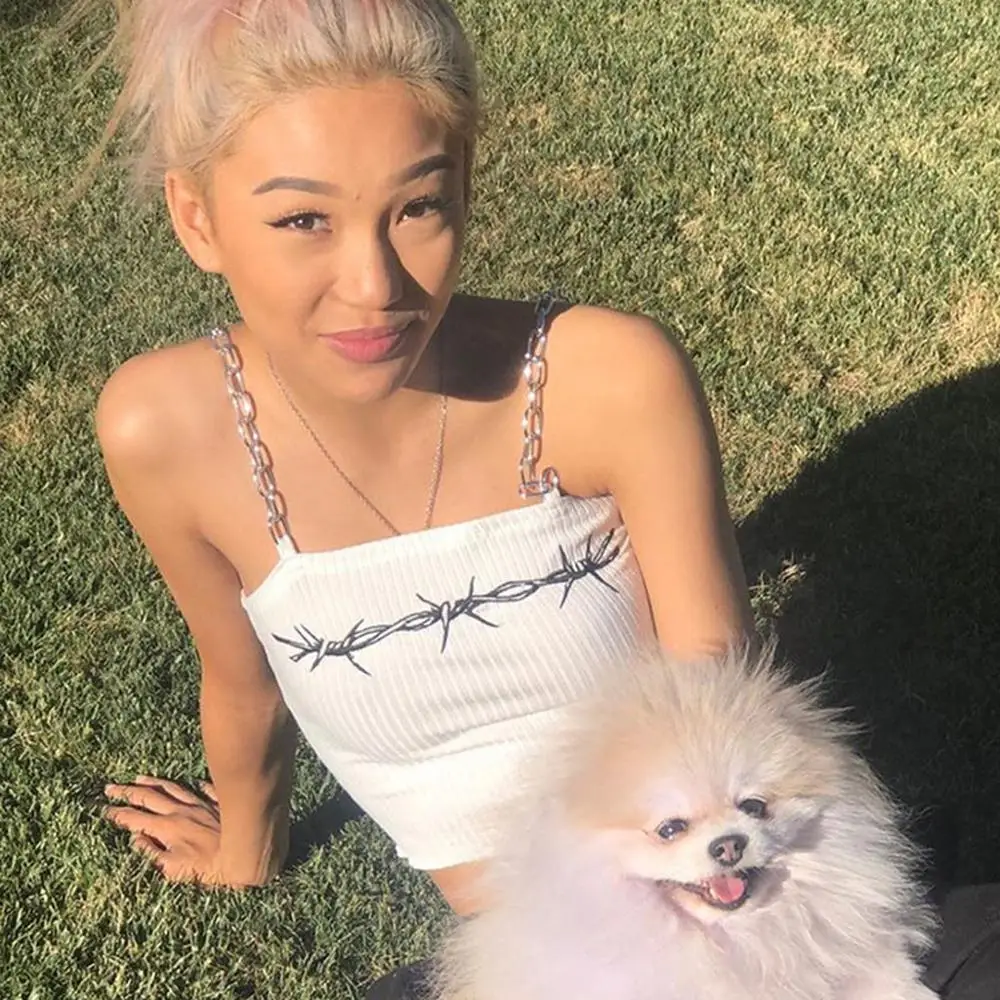 Модные сексуальные женские вечерние топы в стиле панк рок белые без рукавов