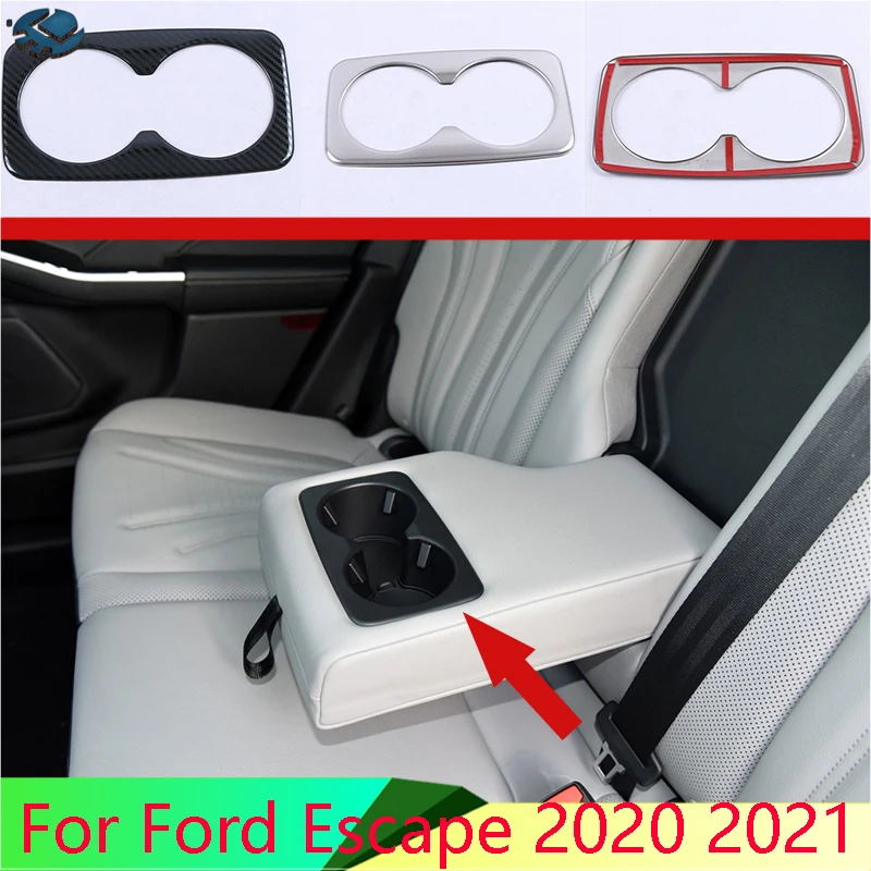 

For Ford Escape Kuga 2020 2021 Stainless Steel Rear Seat Drink Cup Holder Chrome Trim Cover Bezel Surround Frame Styling