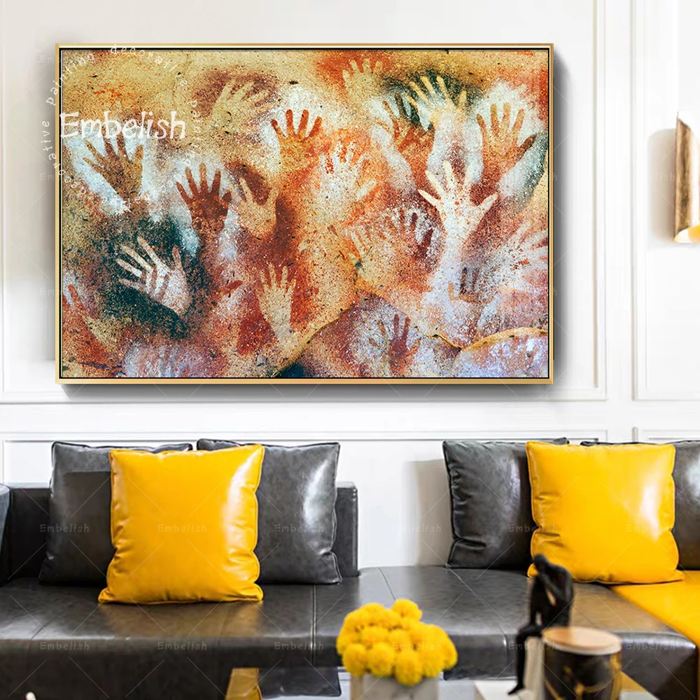 

Embelish 1 Pieces Abstract Prehistoric Cave Hands Watercolor HD Canvas Oil Paintings For Living Room Posters Wall Art Pictures