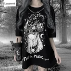 Черная футболка с длинным рукавом, с рисунком ведьмы и цепями, стилизованная готика, панк, 2020