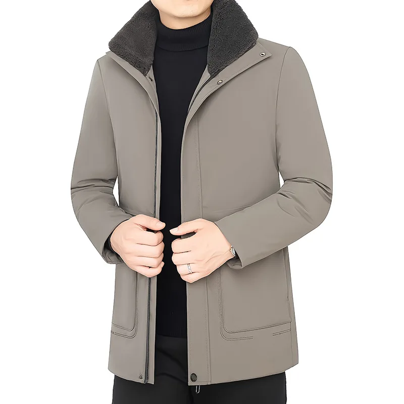 

Мужская Повседневная Деловая хлопковая куртка, новинка зимы 2022, простая однотонная Толстая теплая пуховая куртка со съемным воротником