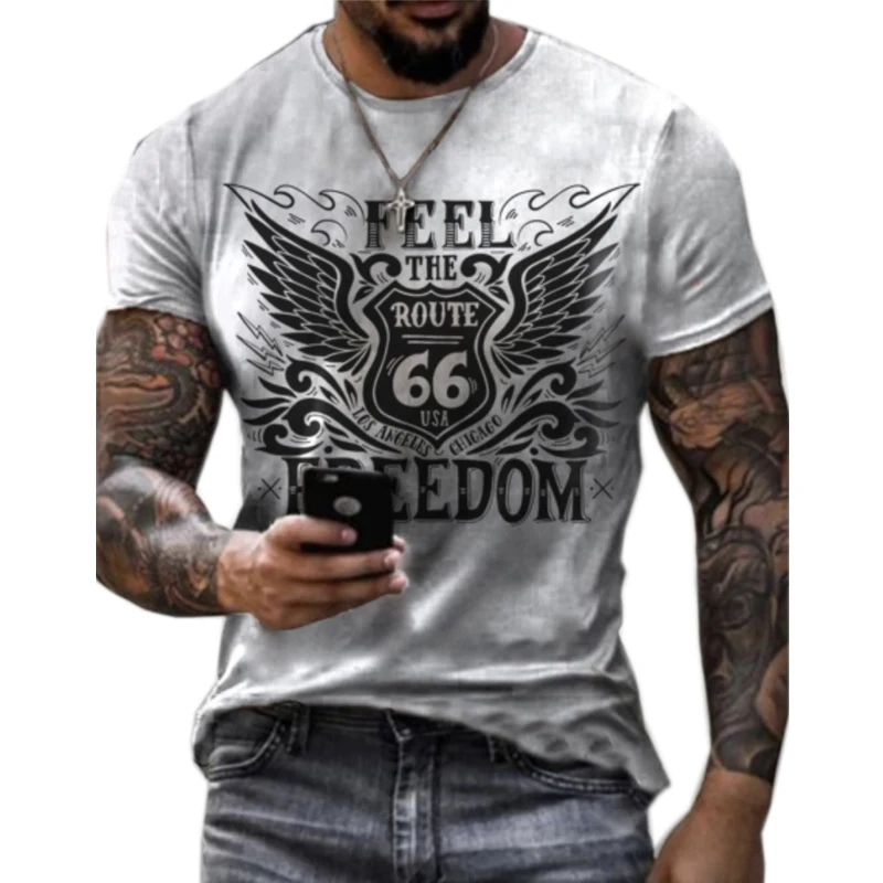 

Summer T-Shirt Men'S Loose Large-Profile Clothing Retro Short-Sleeved Fashion American Route 66 Letter Printing O-Neck T-Shirt S