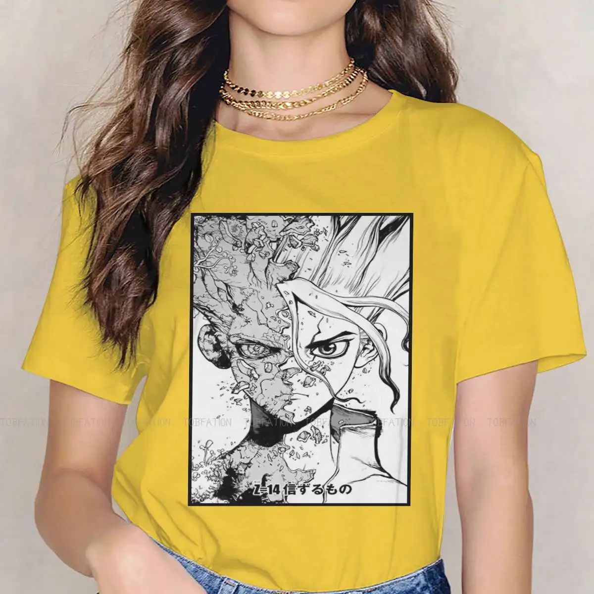 

Женские футболки с круглым вырезом Dr STONE, черные топы 4XL