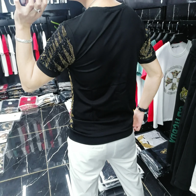 hot drill personalized clothing spring brand sequin t shirt summer social club outfits breathable tshirt for men tee shirt homme free global shipping