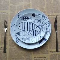 dark blue fish ceramic plate set children cute decoration microwave dishwasher safe porcelain dish