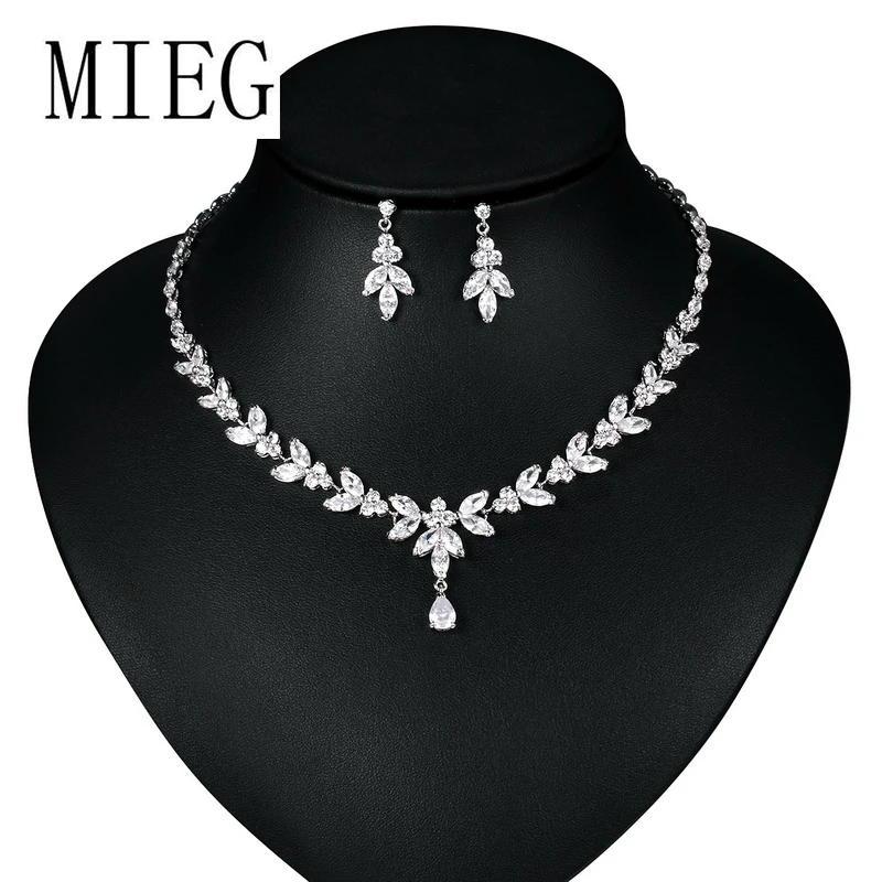 Бренд MIEG, свадебное ожерелье и серьги с кубическим цирконием, ювелирный набор из белого золота/розового золота/желтого золота