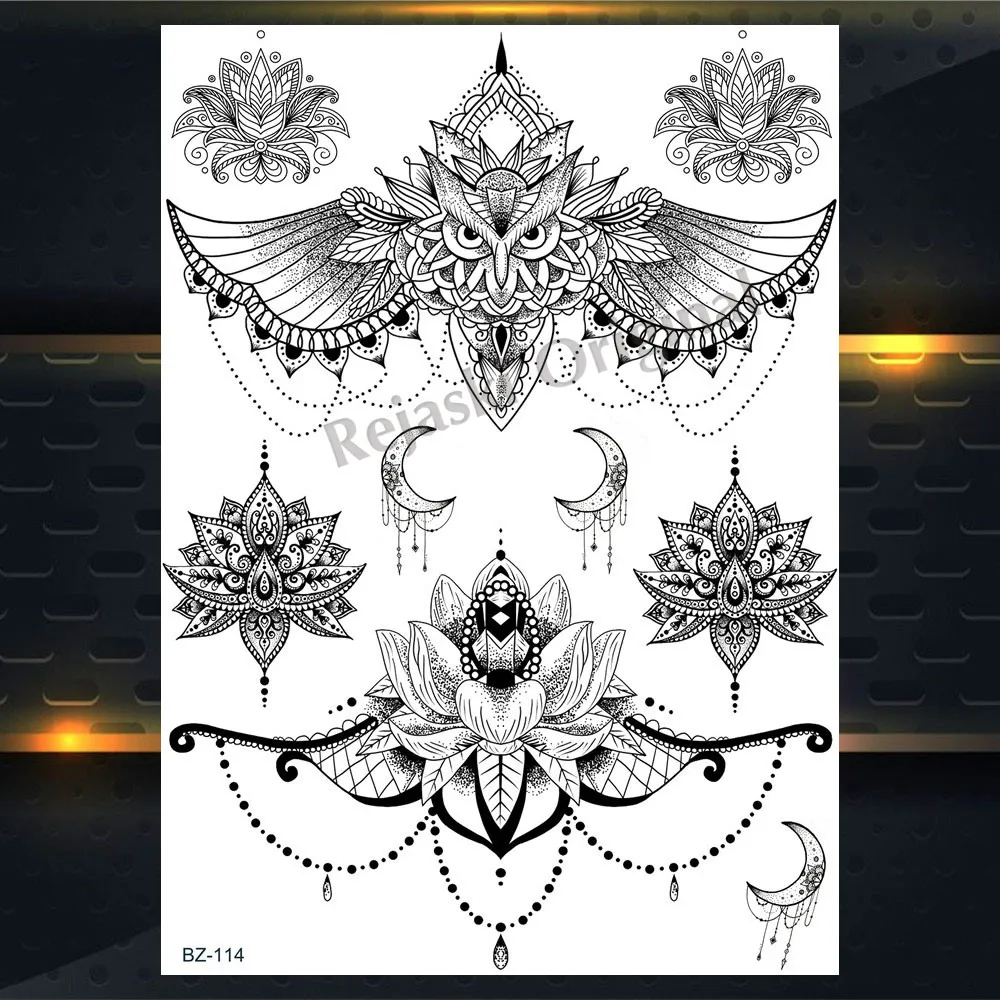 REJASKI черный серьги Henna Mandala цветок временные татуировки для Для женщин Стикеры пикантные водостойкие татуировки, боди-арт Arm талией, эксклюзивный дизайн татуировки - Цвет: PBZ114