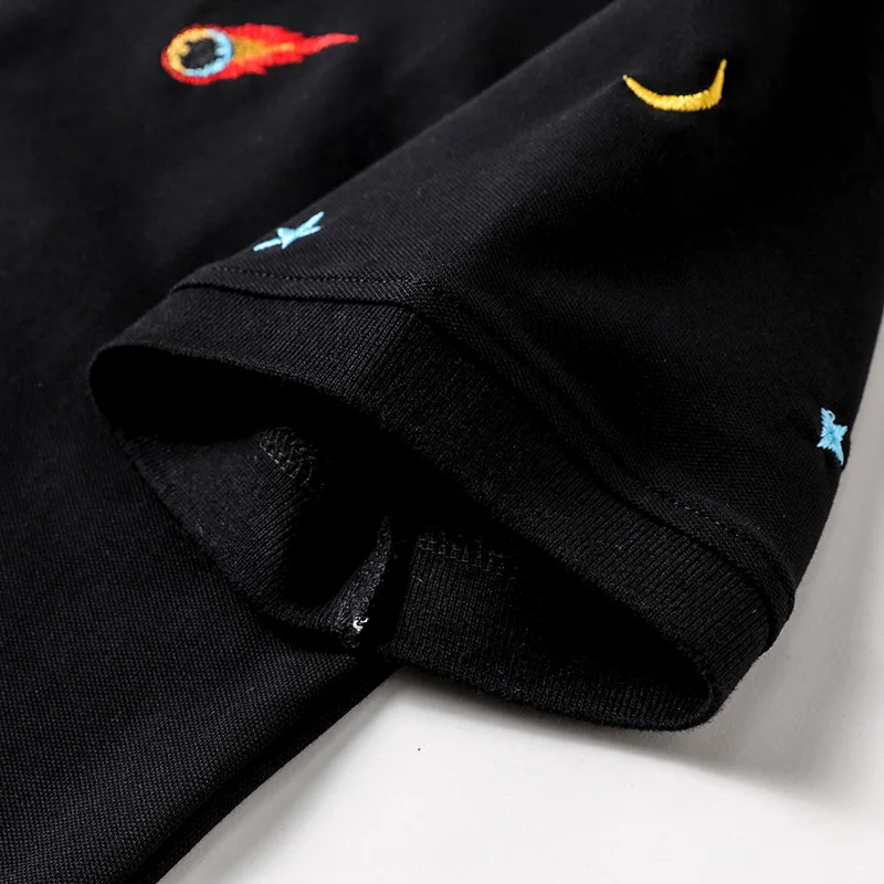 

Brand Men's Polo Shirt Summer Short Planet Embroidery T-Shirt Fashion Streetwear Lapel Loose Cotton Tops Male Oversized Shirt