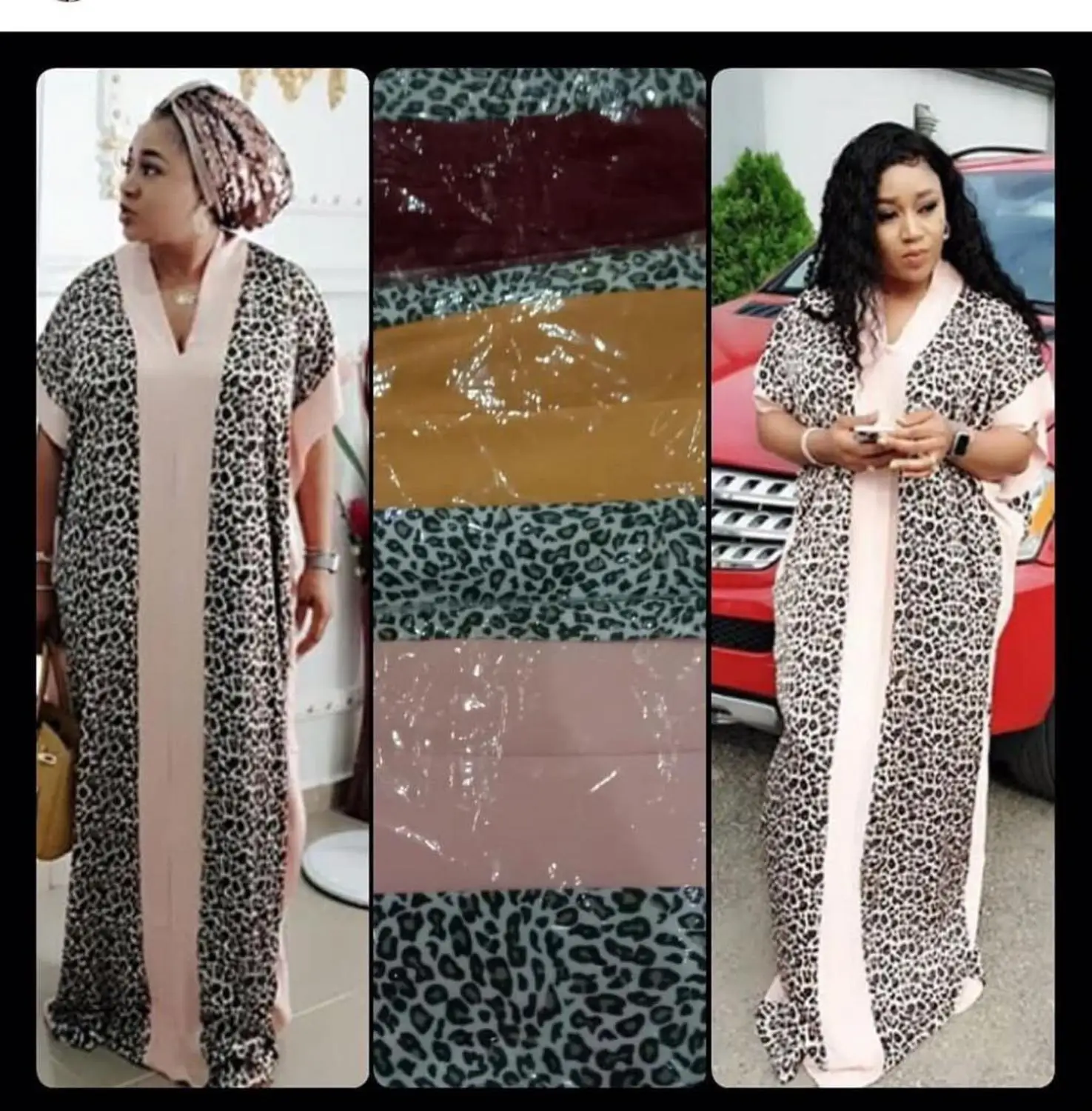 

Oversize African Leopard V-neck Dashiki traditional African Women kaftan maxi dress