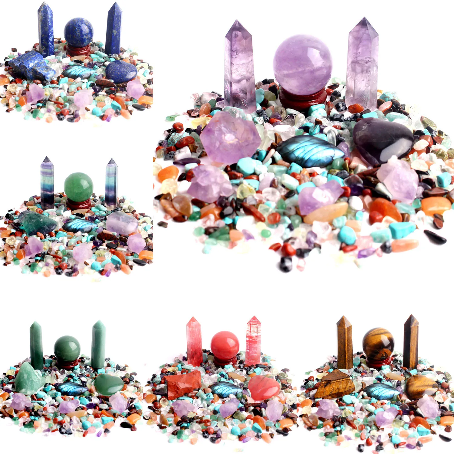 

Набор из натуральных необработанных разноцветных камней, аметист, палочка, гравий, хрустальный шар, камень, минеральный образец, украшение ...