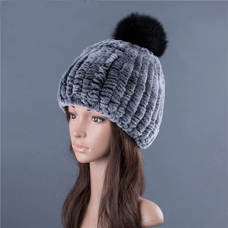 Женская меховая шапка модная зимняя из натурального меха кролика Рекс шарф в