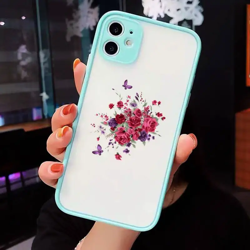 

Flower Aesthetic art Phone Case Matte Transparent for iPhone 7 8 11 12 s mini pro X XS XR MAX Plus cover funda