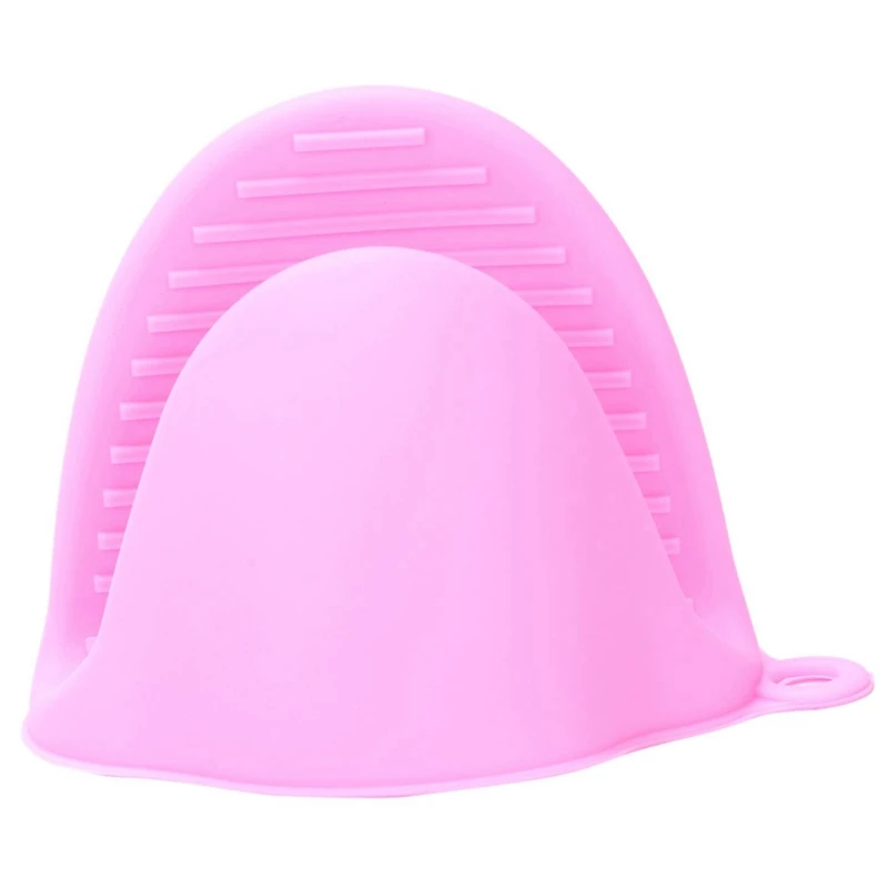 

4X Oven Mini Mitts Silicone Heat Resistant Anti-Scald Gloves for Cooking Pinch Grips, Pink & Purple