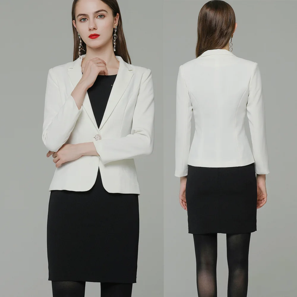 

New Casual White Suit Women's Jacket Temperament Business Clothing Chanel-Style One Button Ol Commuter Suit