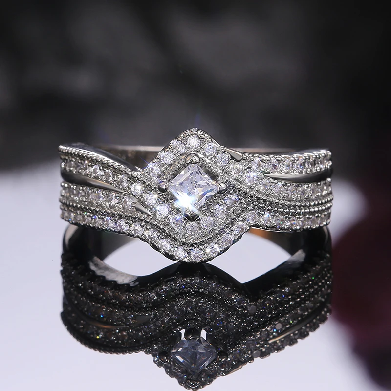 

3 Colors Available Classic Bride Wedding Rings With White Dazzling CZ Stone Inlaid Rings For Women Engagement Fashion Jewelry