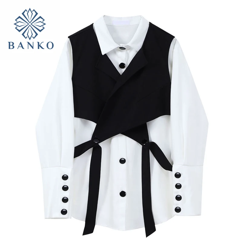 Блузка женская с длинным рукавом однобортная винтажная уличная одежда в