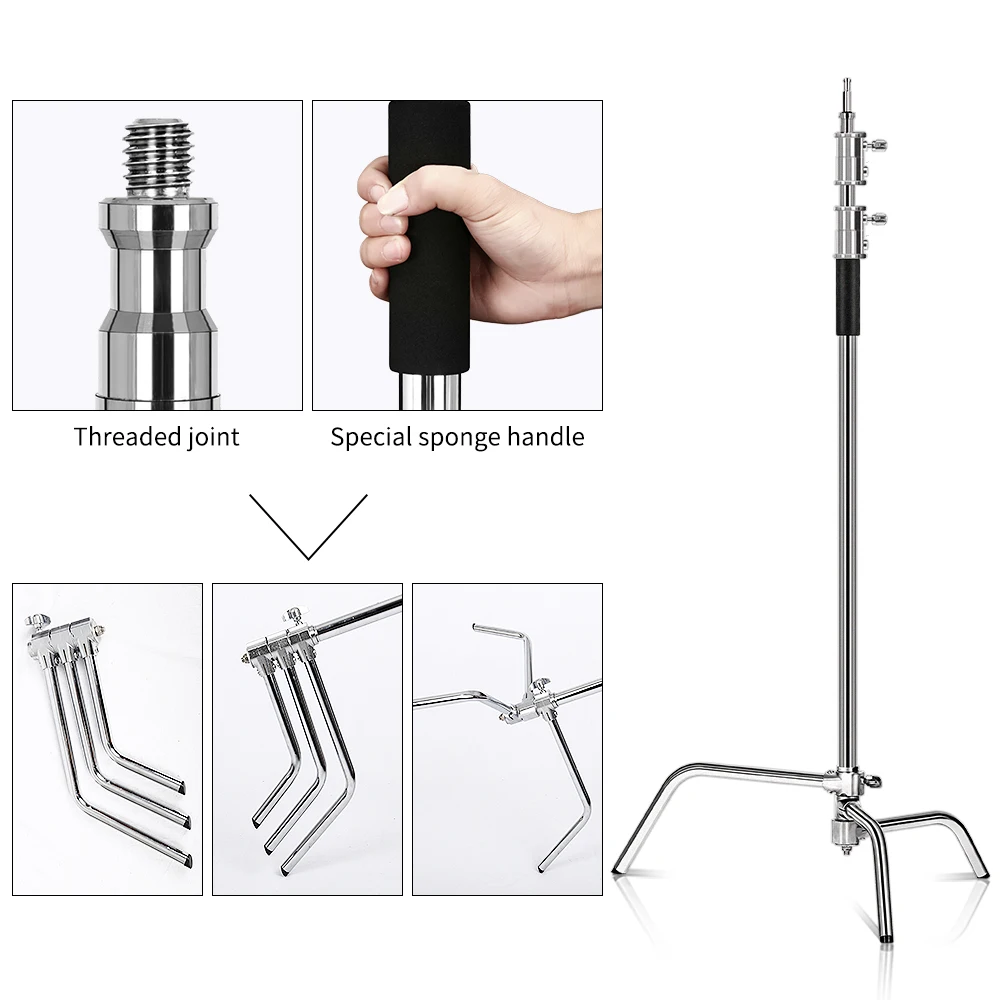 photography tripod c stand stand stainless steel with boom arm grip head upgraded max height 260cm with one adjustable c leg free global shipping