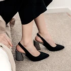 Туфли-лодочки женские замшевые, элегантная обувь на среднем каблуке, с острым носком, с ремешком на пятке, Свадебная обувь для вечеринки, весна 2020