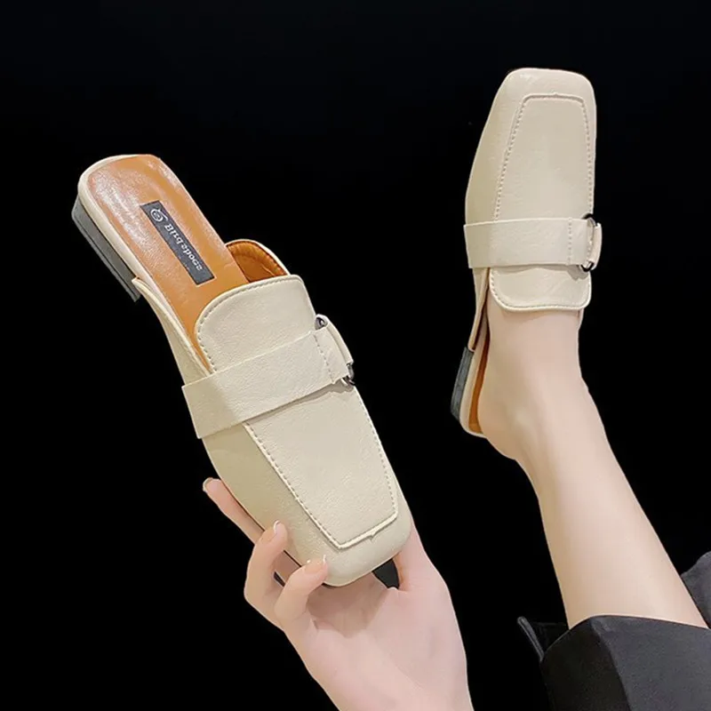 

Female Shoes Slippers Flat Slides Cover Toe Low 2021 Soft Casual PU Rubber Basic Concise Leisure Low Female Shoes Cover Toe Sli