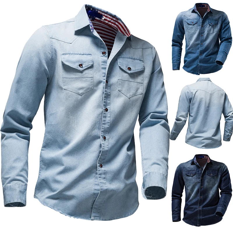 

Men's Long Sleeve Casual Loose Denim Shirt Casual Shirt Jacket Eu Size S-2XL