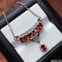 kjjeaxcmy fine jewelry 925 sterling silver natural garnet girl elegant pendant necklace support test chinese style hot selling