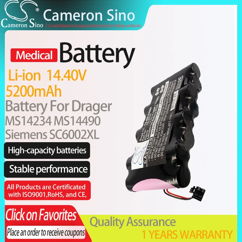 

Батарея CameronSino для Drager MS14234 SC6002XL, подходит для Siemens AS36059 MS14490, медицинская сменная батарея 5200 мАч 14,40 в, Черная
