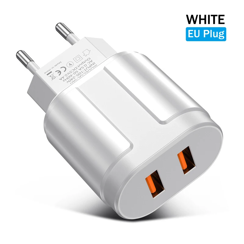 USLION Dual USB зарядное устройство 5 В 2.4A Быстрая зарядка стены мобильного телефона зарядное устройство для iPhone samsung Xiaomi Портативный ЕС США штекер Адаптер - Тип штекера: EU Plug White
