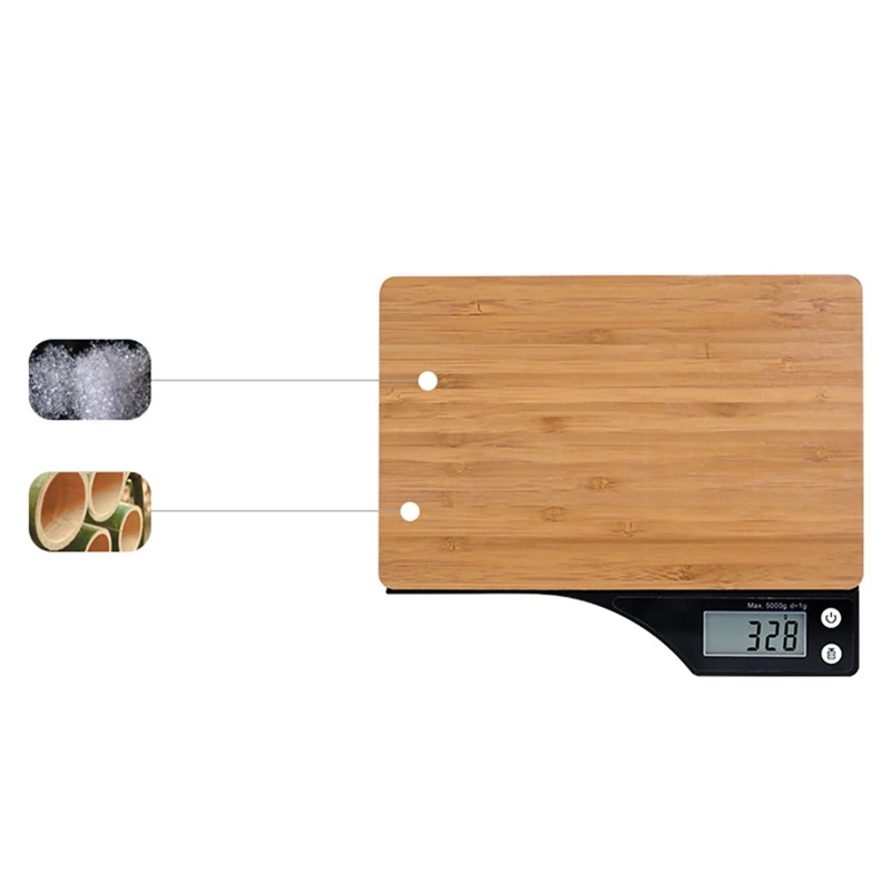 B&aacute;scula de cocina de bamb&uacute;, balanza ambiental de madera para alimentos, b&aacute;scula electr&oacute;nica LED para el caf&eacute; del hogar, b&aacute;scula para hornear 5KG/1G-5