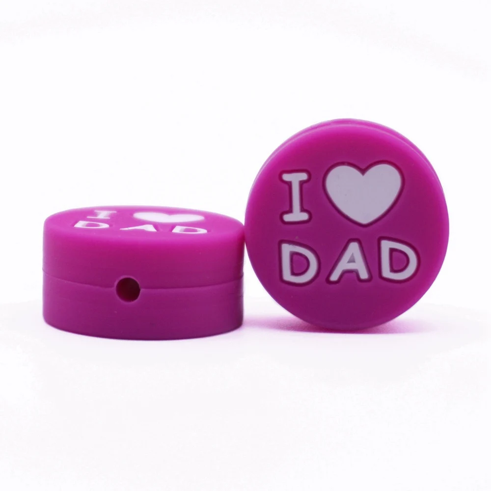 Rose 5 шт. силиконовые бусины I Love DAD плоские круглые Прорезыватели для зубов детский Прорезыватель застежка ожерелье Изготовление ювелирных изделий пищевой - Цвет: Rose