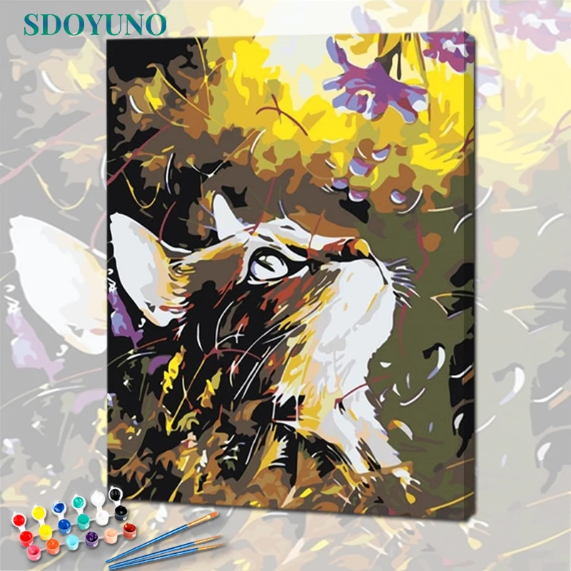 

SDOYUNO Oil Painting By Numbers Abstract Cats 60x75cm Paint By Numbers On Canvas Animals Watercolor Home Decor Unique Gift
