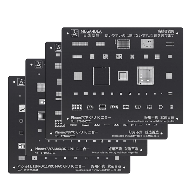 

Black Steel BGA Reballing Stencil Kit for iPhone 11 11Pro XS XS MAX XR X 8P 8 7P 7 6S 6 CPU IC Chip Tin Planting Soldering Net