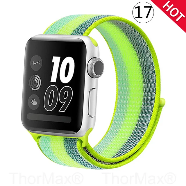 Ремешок для часов Apple Watch 4 серии 5 4 3 мягкий легкий дышащий нейлоновый спортивный ремешок 38 мм 42 мм 40 мм 44 мм Ремешки для наручных часов - Цвет ремешка: 17-YG Stripe